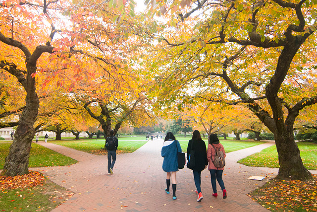 students walking on campus